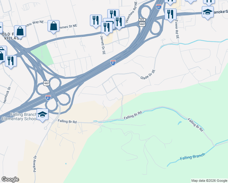 map of restaurants, bars, coffee shops, grocery stores, and more near 660 State Route 415 in Christiansburg