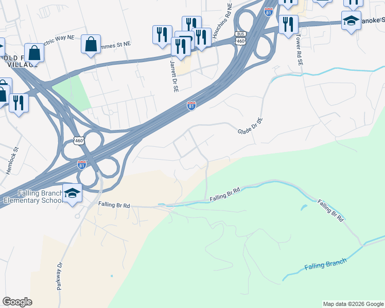 map of restaurants, bars, coffee shops, grocery stores, and more near 660 State Route 415 in Christiansburg