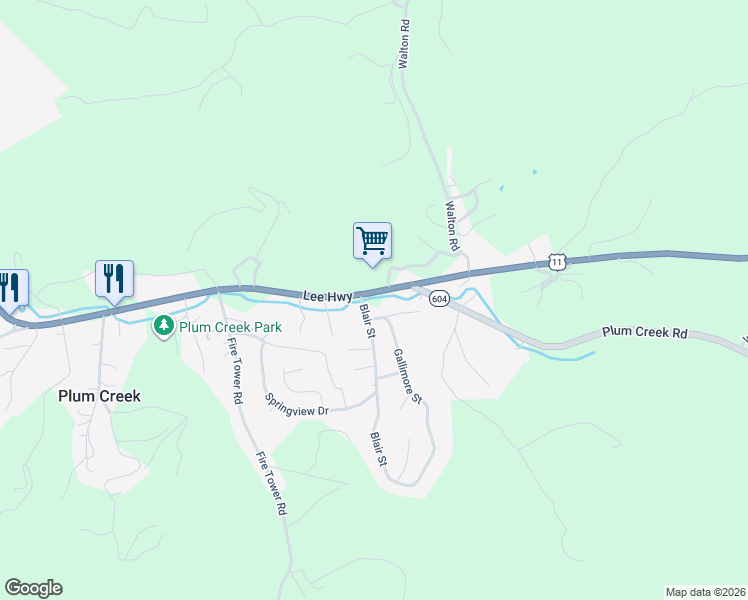 map of restaurants, bars, coffee shops, grocery stores, and more near 1513 Blair St in Christiansburg