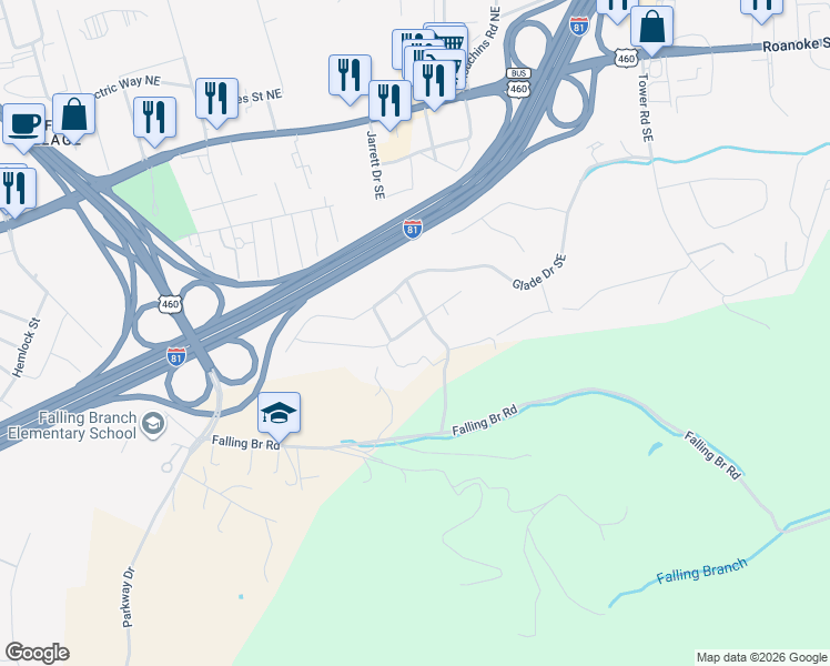 map of restaurants, bars, coffee shops, grocery stores, and more near 660 State Route 415 in Christiansburg
