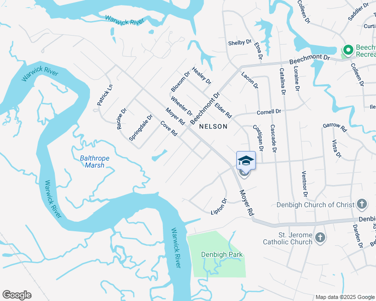 map of restaurants, bars, coffee shops, grocery stores, and more near 29 Marina Drive in Newport News