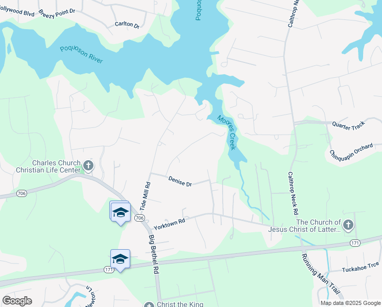 map of restaurants, bars, coffee shops, grocery stores, and more near 205 Pageland Drive in Yorktown