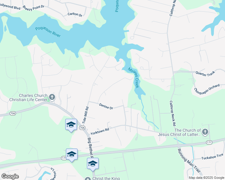 map of restaurants, bars, coffee shops, grocery stores, and more near 205 Pageland Drive in Yorktown