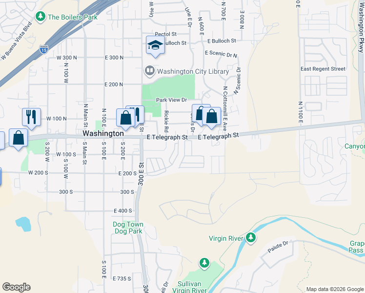 map of restaurants, bars, coffee shops, grocery stores, and more near 504 East Telegraph Street in Washington