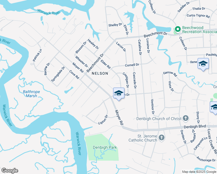 map of restaurants, bars, coffee shops, grocery stores, and more near 863 Wilmont Lane in Newport News