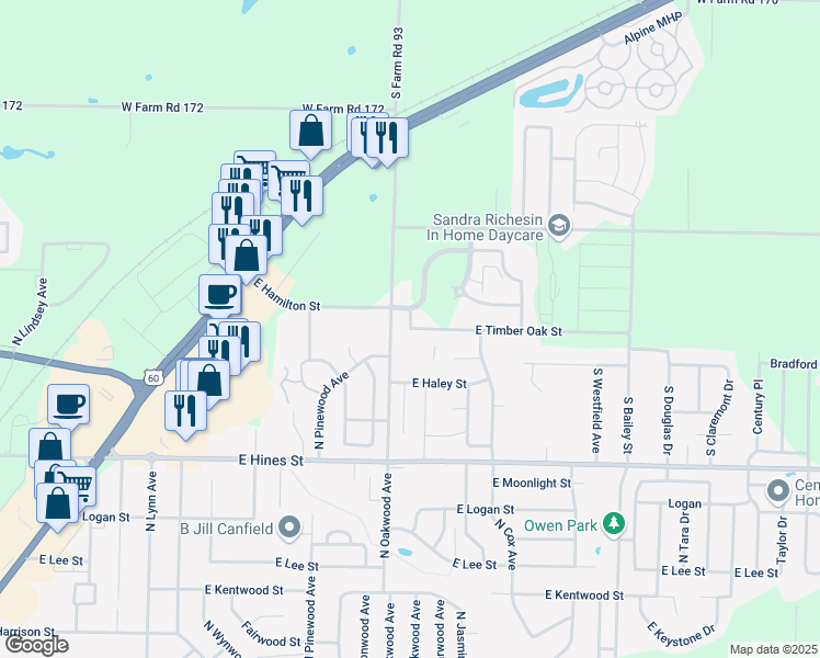 map of restaurants, bars, coffee shops, grocery stores, and more near 1900 East Timber Oak Street in Republic