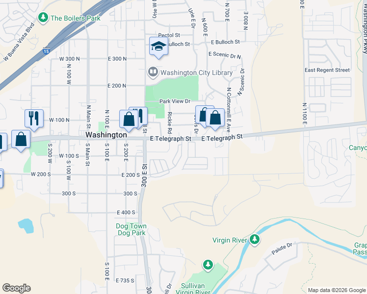 map of restaurants, bars, coffee shops, grocery stores, and more near 448 East Telegraph Street in Washington