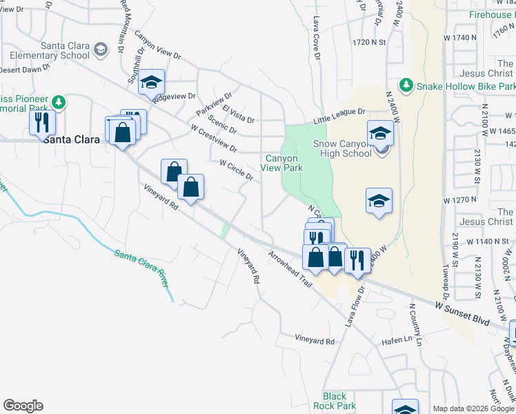 map of restaurants, bars, coffee shops, grocery stores, and more near 1284 Heights Drive in Santa Clara