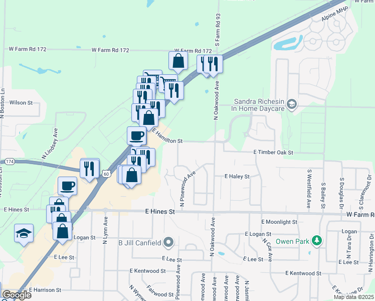 map of restaurants, bars, coffee shops, grocery stores, and more near 1740 East Hamilton Street in Republic