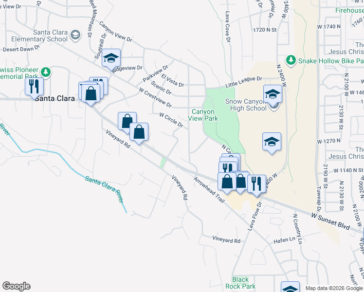 map of restaurants, bars, coffee shops, grocery stores, and more near 1284 Heights Drive in Santa Clara