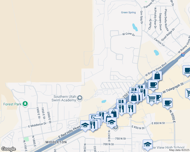 map of restaurants, bars, coffee shops, grocery stores, and more near 59 Angels Landing Dr in Washington