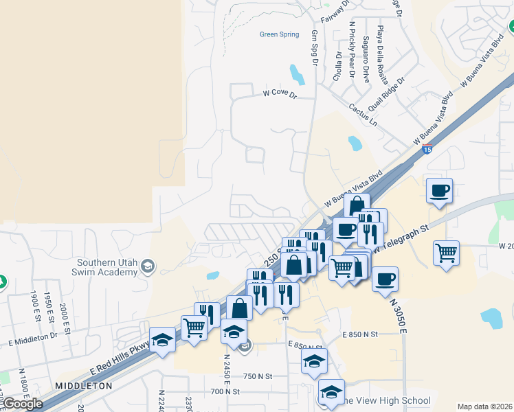 map of restaurants, bars, coffee shops, grocery stores, and more near 1050 West Red Hills Parkway in Washington