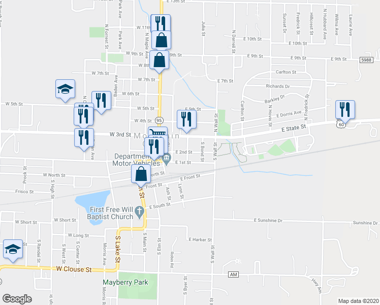 map of restaurants, bars, coffee shops, grocery stores, and more near 298 North Talcott Avenue in Mountain Grove