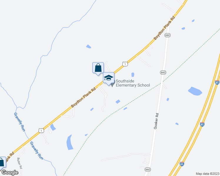map of restaurants, bars, coffee shops, grocery stores, and more near 10305 Boydton Plank Road in Dinwiddie