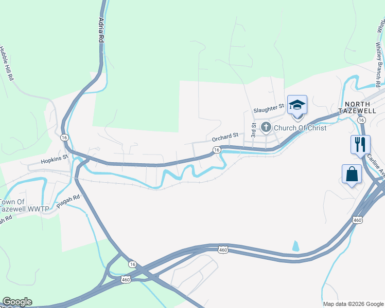 map of restaurants, bars, coffee shops, grocery stores, and more near 600 West Riverside Drive in Tazewell