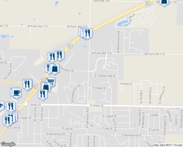 map of restaurants, bars, coffee shops, grocery stores, and more near 947 North Madison Avenue in Republic