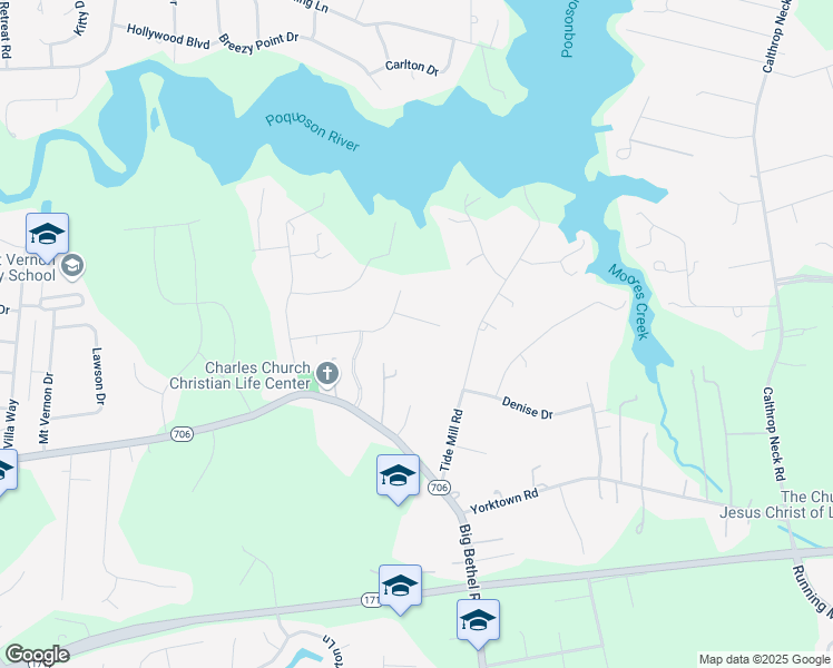 map of restaurants, bars, coffee shops, grocery stores, and more near 102 Brenda Court in Yorktown