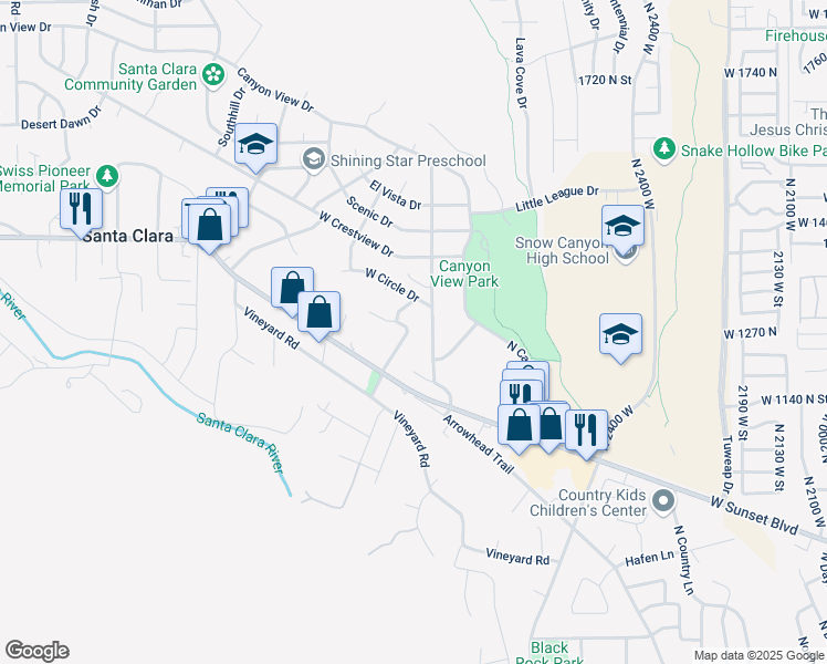 map of restaurants, bars, coffee shops, grocery stores, and more near 1290 Heights Drive in Santa Clara
