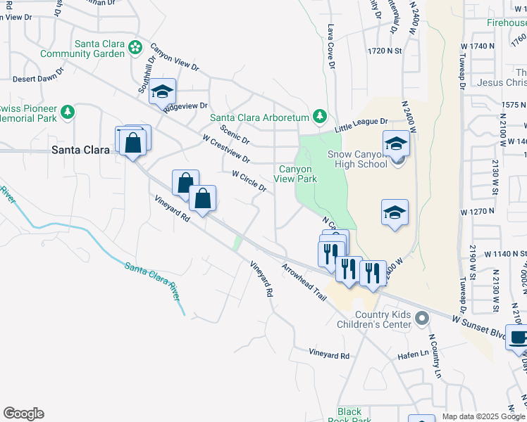 map of restaurants, bars, coffee shops, grocery stores, and more near 1290 Heights Drive in Santa Clara