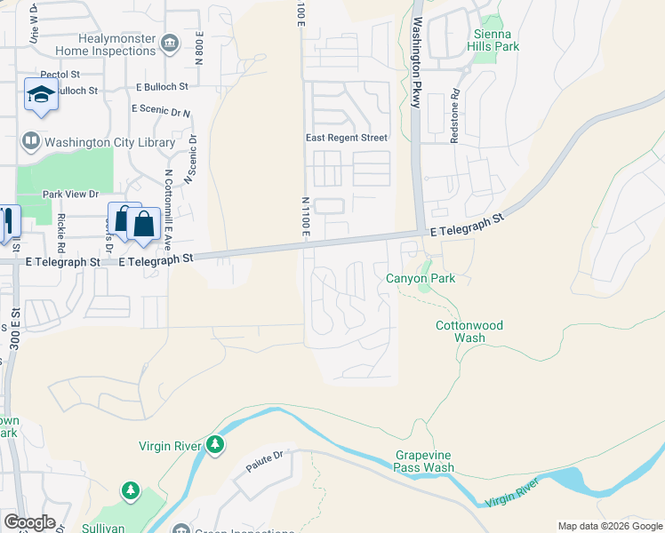 map of restaurants, bars, coffee shops, grocery stores, and more near Desert Crest Drive in St. George