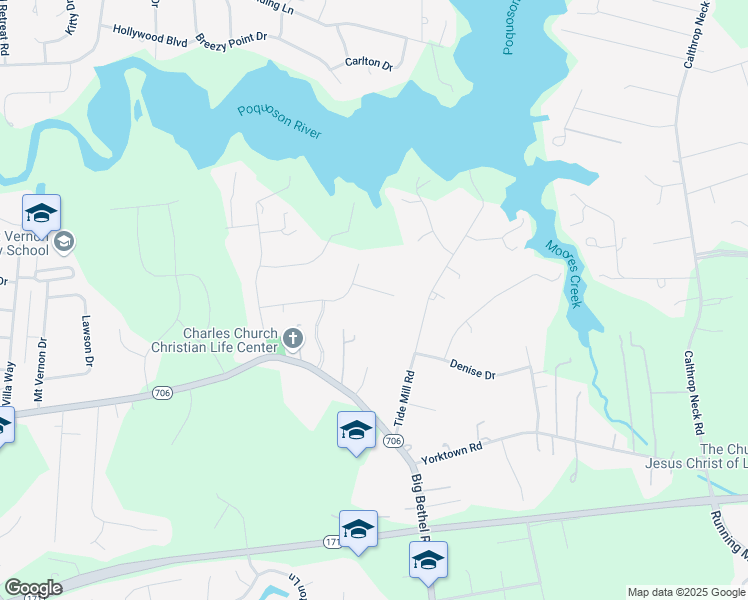 map of restaurants, bars, coffee shops, grocery stores, and more near 102 Brenda Court in Yorktown