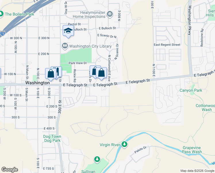 map of restaurants, bars, coffee shops, grocery stores, and more near 504 East Telegraph Street in Washington