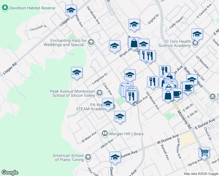 map of restaurants, bars, coffee shops, grocery stores, and more near 310 Colleen Court in Morgan Hill