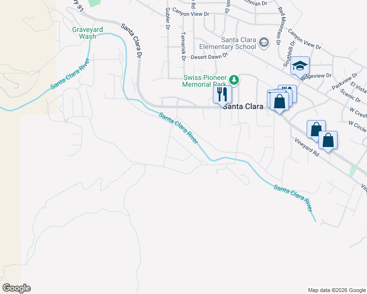 map of restaurants, bars, coffee shops, grocery stores, and more near Sycamore Dr in Santa Clara