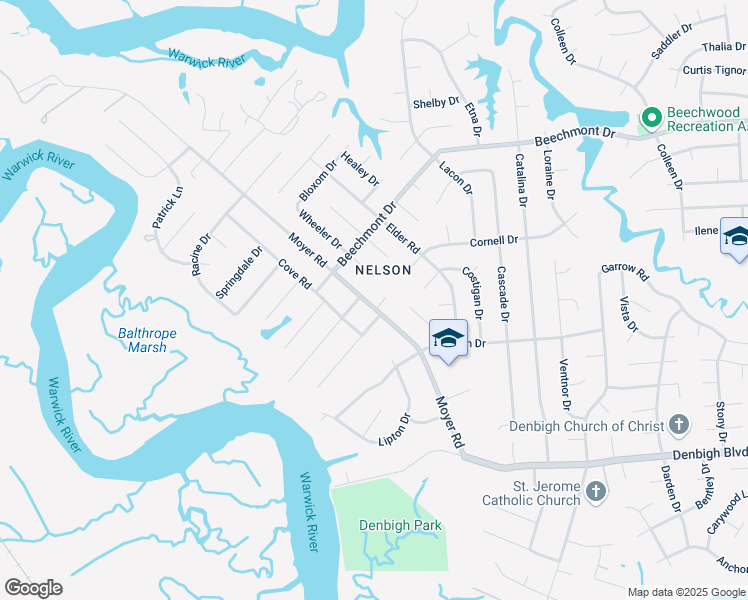 map of restaurants, bars, coffee shops, grocery stores, and more near 868 Moyer Road in Newport News