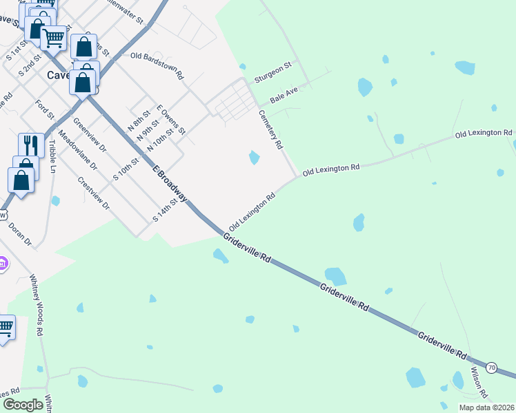 map of restaurants, bars, coffee shops, grocery stores, and more near 5009-5197 Old Lexington Road in Cave City