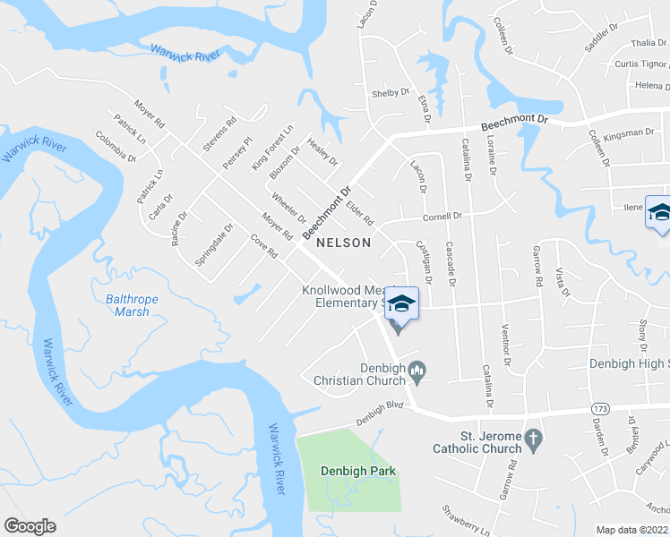 map of restaurants, bars, coffee shops, grocery stores, and more near 868 Moyer Road in Newport News