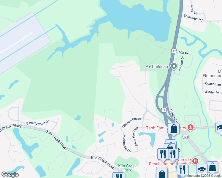 map of restaurants, bars, coffee shops, grocery stores, and more near 409 Darby Road in Yorktown