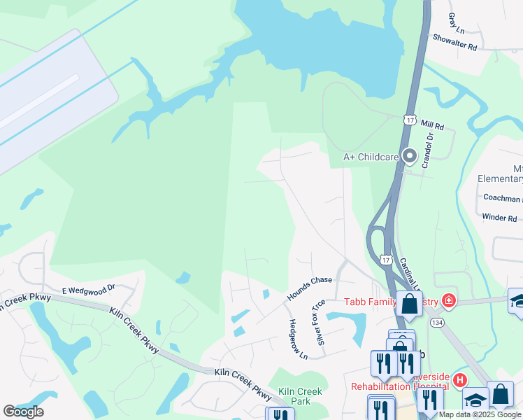 map of restaurants, bars, coffee shops, grocery stores, and more near 409 Darby Road in Yorktown