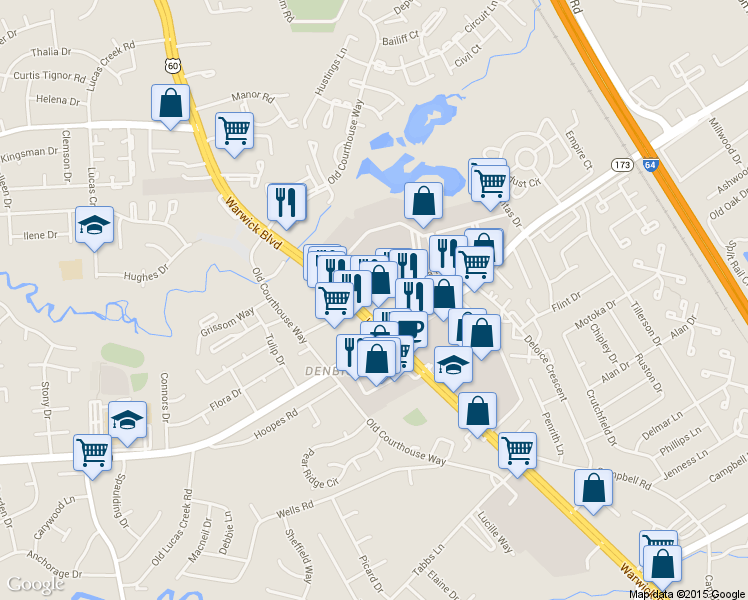 map of restaurants, bars, coffee shops, grocery stores, and more near 403 Oriana Rd in Newport News