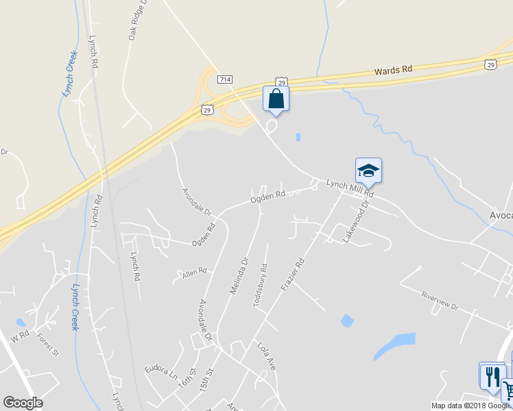 map of restaurants, bars, coffee shops, grocery stores, and more near 212 Ogden Road in Altavista