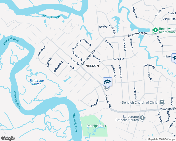 map of restaurants, bars, coffee shops, grocery stores, and more near 902 Moyer Road in Newport News