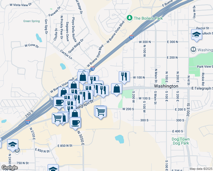 map of restaurants, bars, coffee shops, grocery stores, and more near 42 North 500 West in Washington
