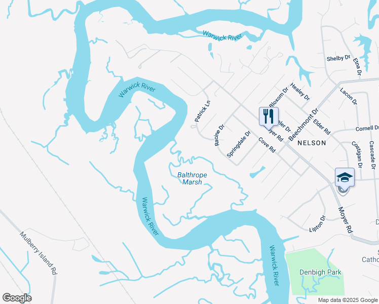 map of restaurants, bars, coffee shops, grocery stores, and more near 66 Angelo Drive in Newport News