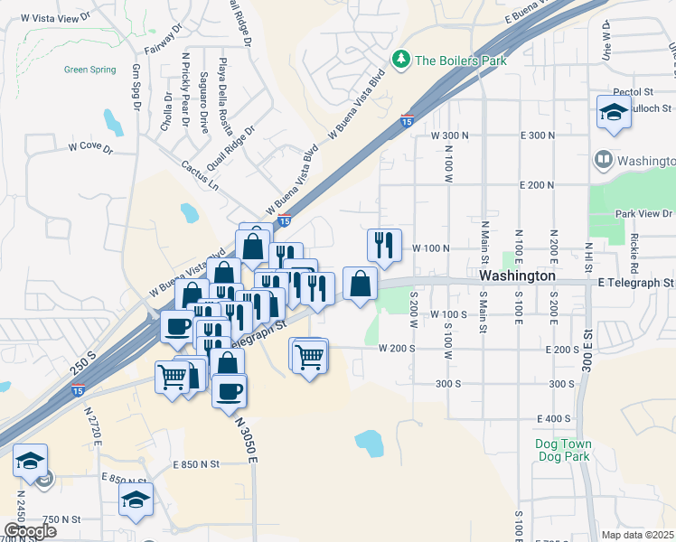 map of restaurants, bars, coffee shops, grocery stores, and more near 42 North 500 West in Washington