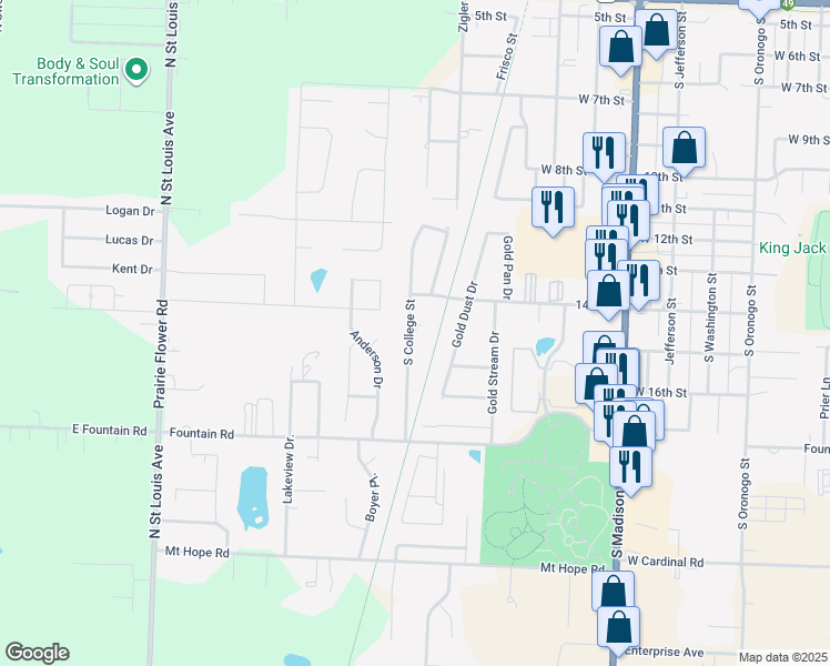 map of restaurants, bars, coffee shops, grocery stores, and more near 1432 West 15th Circle in Webb City