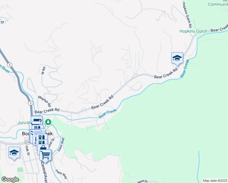 map of restaurants, bars, coffee shops, grocery stores, and more near 14145 Bear Creek Road in Boulder Creek