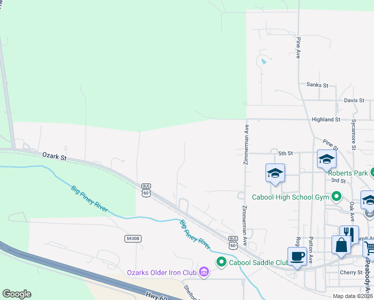 map of restaurants, bars, coffee shops, grocery stores, and more near 909 Parkway Ave in Cabool
