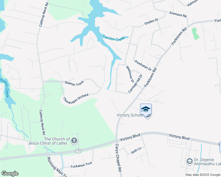 map of restaurants, bars, coffee shops, grocery stores, and more near 2 West Carriage Hill Drive in Poquoson