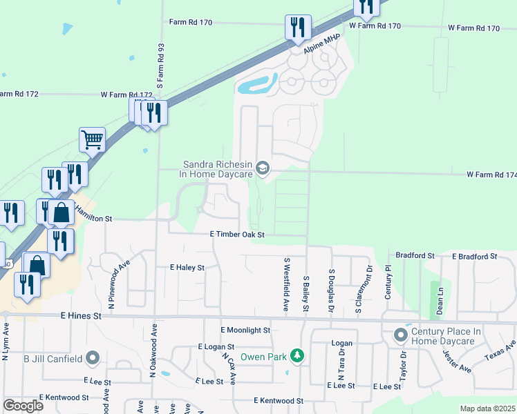 map of restaurants, bars, coffee shops, grocery stores, and more near 1000 North Parkwood Avenue in Republic