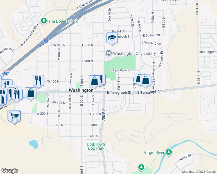 map of restaurants, bars, coffee shops, grocery stores, and more near 18 North 300 East in Washington
