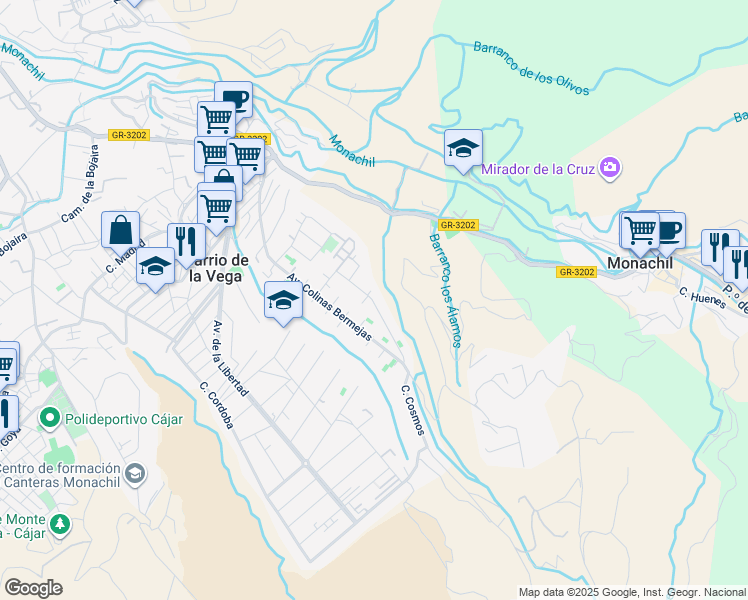 map of restaurants, bars, coffee shops, grocery stores, and more near 11D Calle Rosa in Monachil