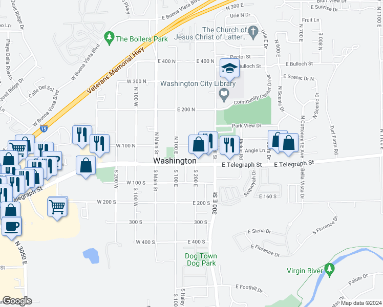 map of restaurants, bars, coffee shops, grocery stores, and more near 2 North 200 East in Washington