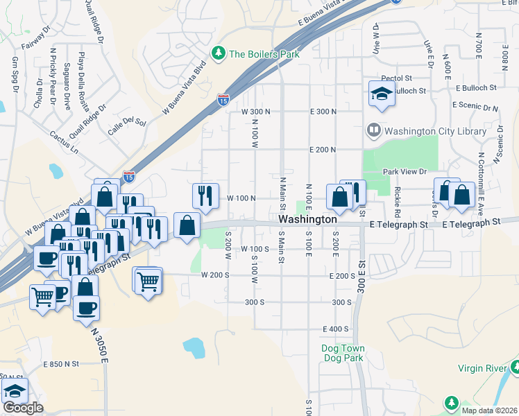 map of restaurants, bars, coffee shops, grocery stores, and more near 60 North 100 West in Washington