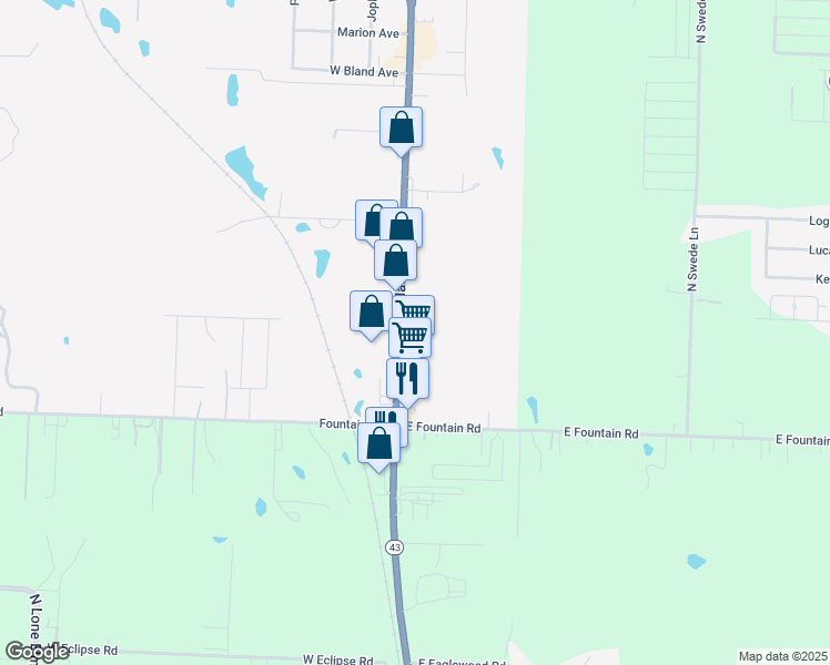 map of restaurants, bars, coffee shops, grocery stores, and more near 24918-24978 Betty Rose Lane in Joplin