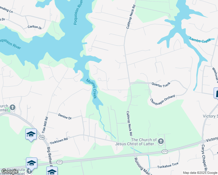 map of restaurants, bars, coffee shops, grocery stores, and more near 306 Massie Lane in Yorktown